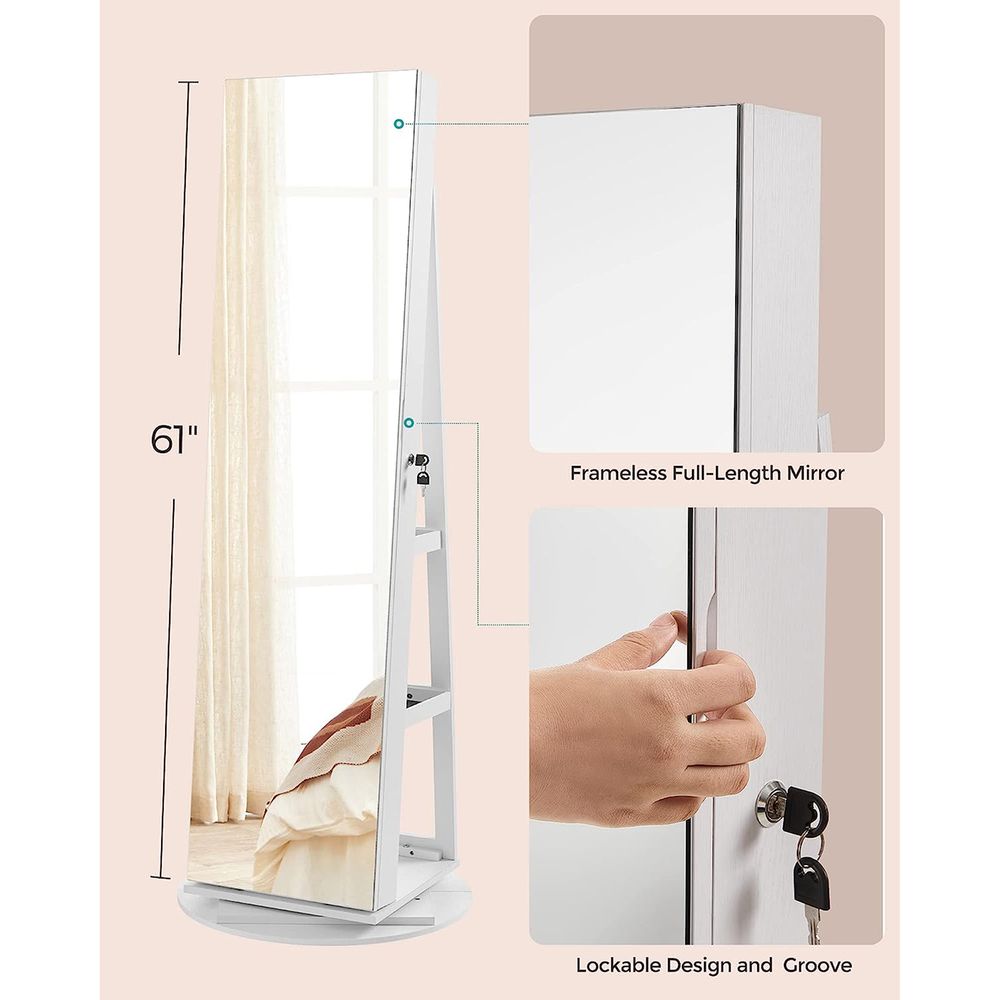 Lockable Jewelry Armoire | Full Length Mirror With Interior Lighting