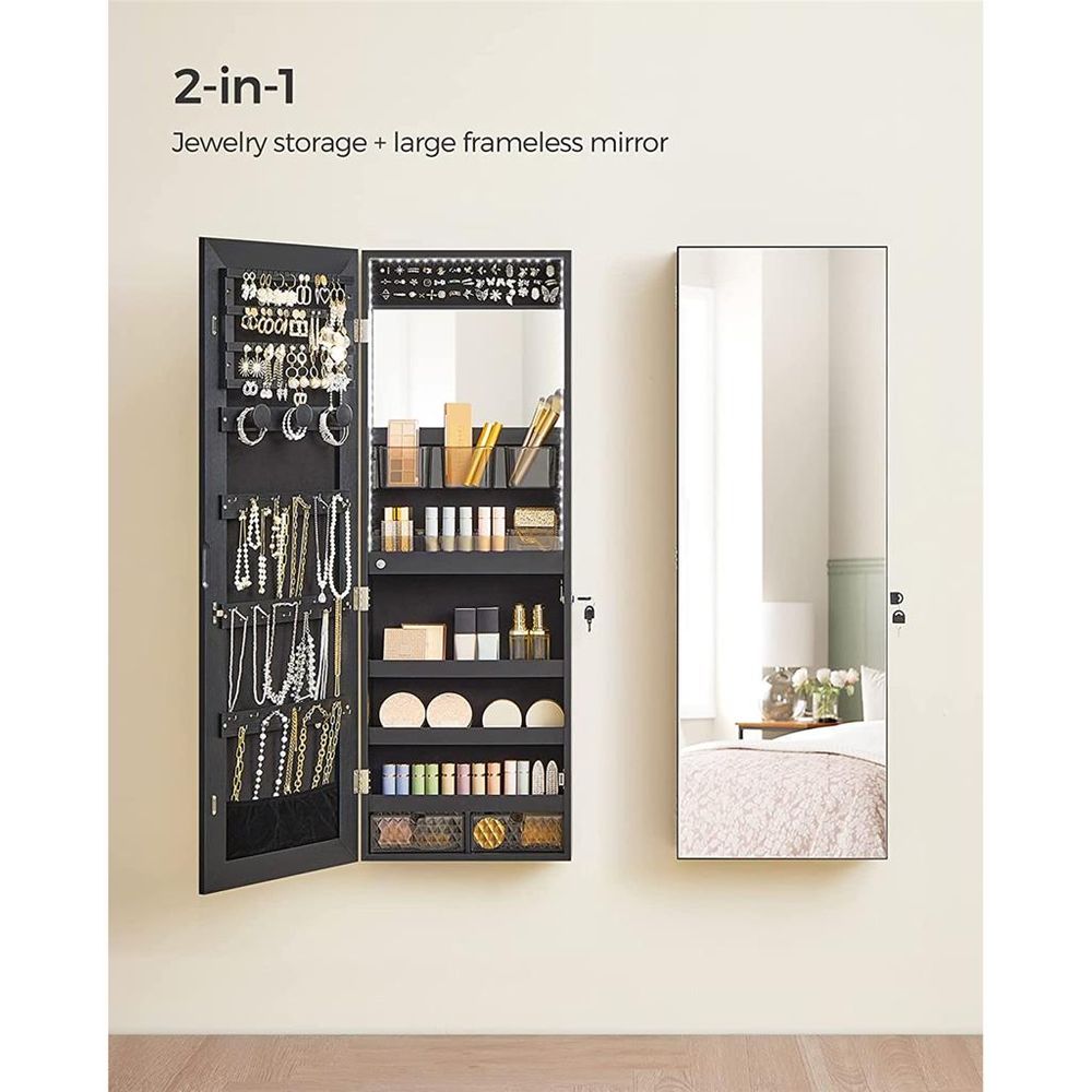 Jewelry Armoire Mirror | LED-Lit Wall or Door-Mounted Organizer