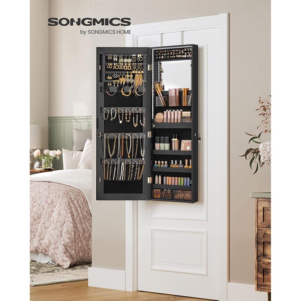 Jewelry Armoire Mirror | LED-Lit Wall or Door-Mounted Organizer