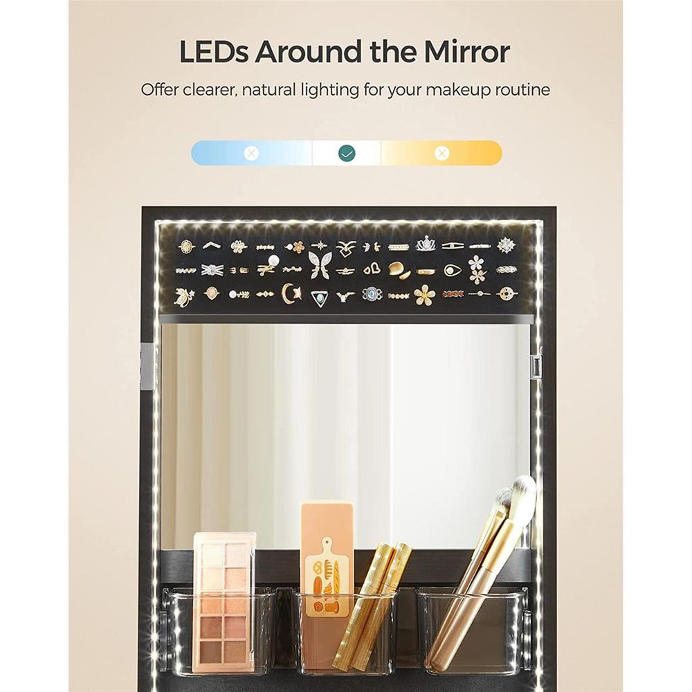 Jewelry Armoire Mirror | LED-Lit Wall or Door-Mounted Organizer