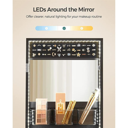 Jewelry Armoire Mirror | LED-Lit Wall or Door-Mounted Organizer