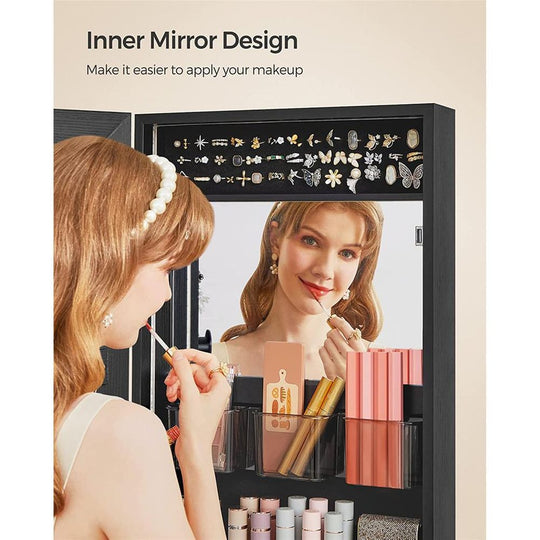 Jewelry Armoire Mirror | LED-Lit Wall or Door-Mounted Organizer