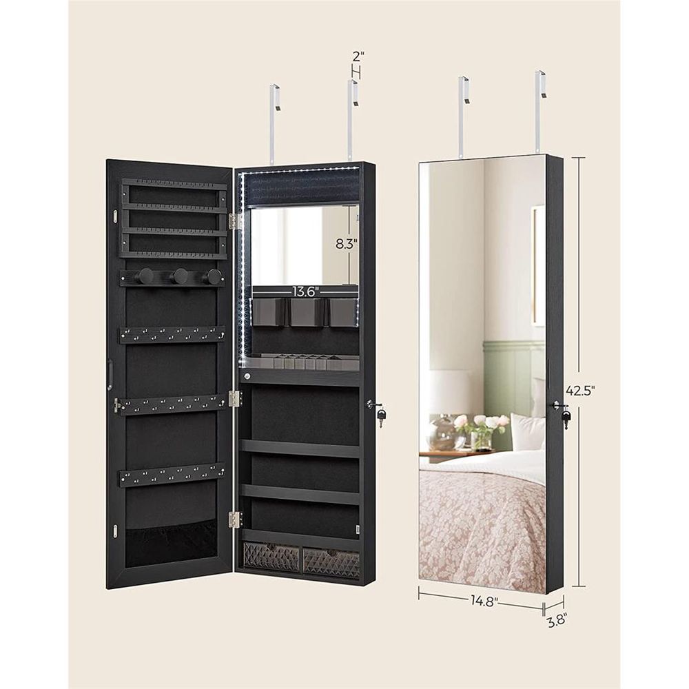 Jewelry Armoire Mirror | LED-Lit Wall or Door-Mounted Organizer