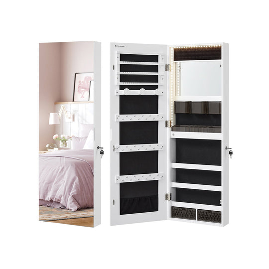 Jewelry Armoire Mirror | LED-Lit Wall or Door-Mounted Organizer