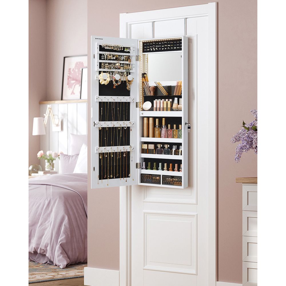 Jewelry Armoire Mirror | LED-Lit Wall or Door-Mounted Organizer