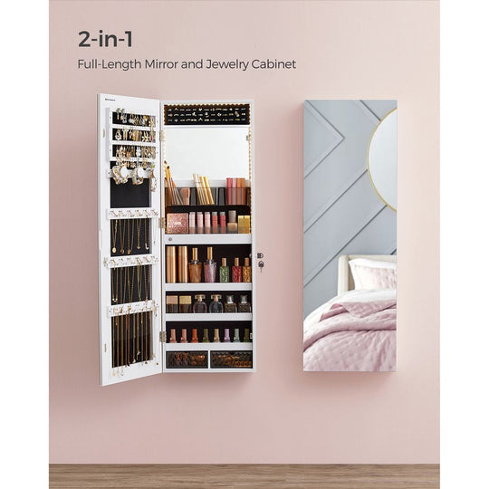 Jewelry Armoire Mirror | LED-Lit Wall or Door-Mounted Organizer