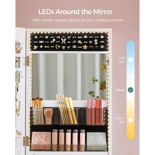 Jewelry Armoire Mirror | LED-Lit Wall or Door-Mounted Organizer