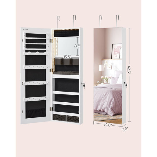 Jewelry Armoire Mirror | LED-Lit Wall or Door-Mounted Organizer