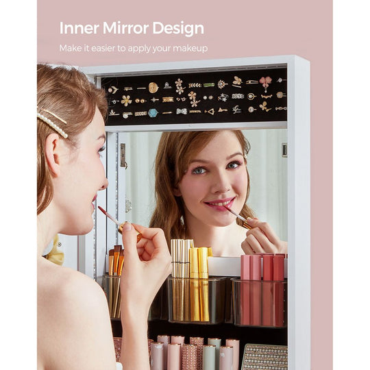 Jewelry Armoire Mirror | LED-Lit Wall or Door-Mounted Organizer