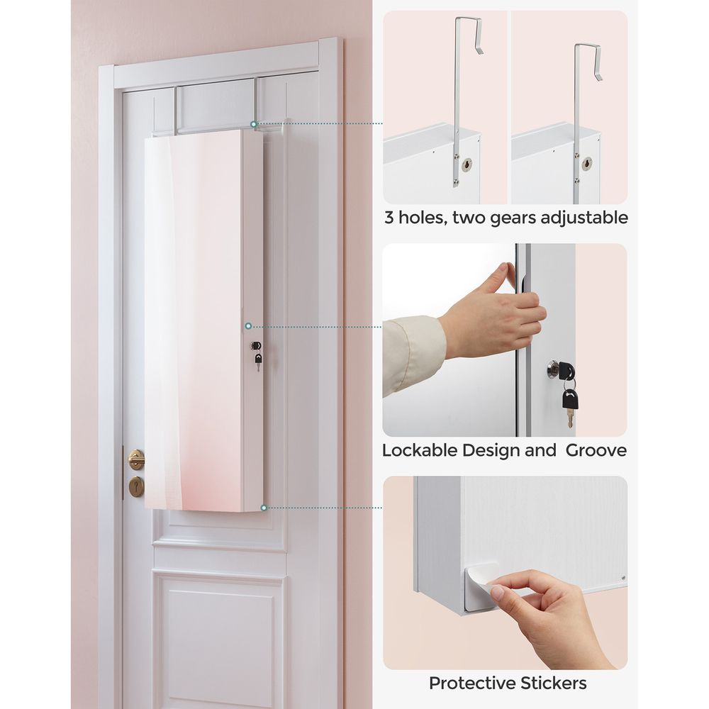 Jewelry Armoire Mirror | LED-Lit Wall or Door-Mounted Organizer