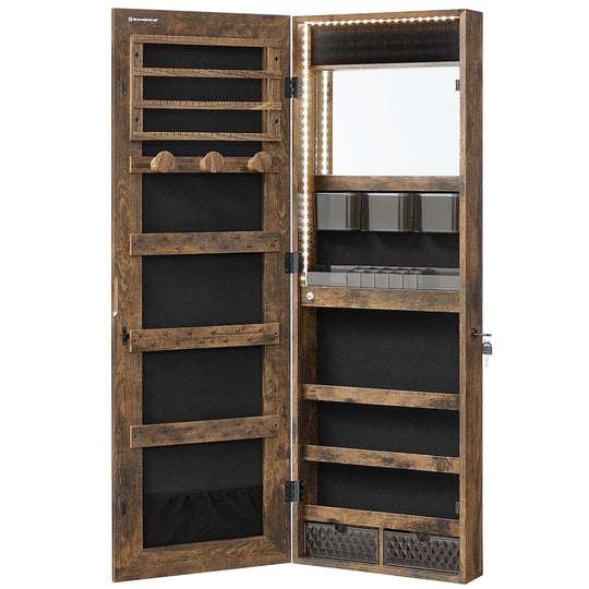 Jewelry Armoire Mirror | LED-Lit Wall or Door-Mounted Organizer
