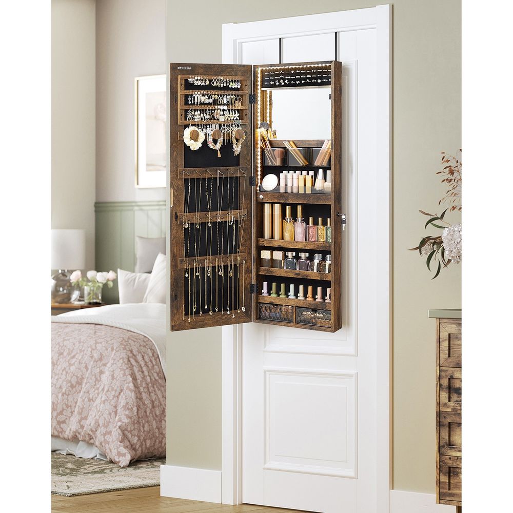 Jewelry Armoire Mirror | LED-Lit Wall or Door-Mounted Organizer