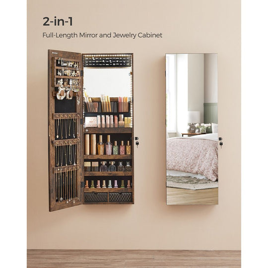 Jewelry Armoire Mirror | LED-Lit Wall or Door-Mounted Organizer
