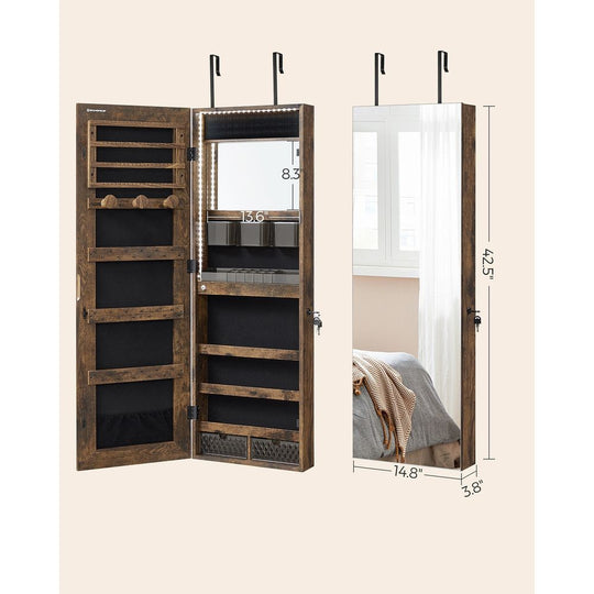 Jewelry Armoire Mirror | LED-Lit Wall or Door-Mounted Organizer