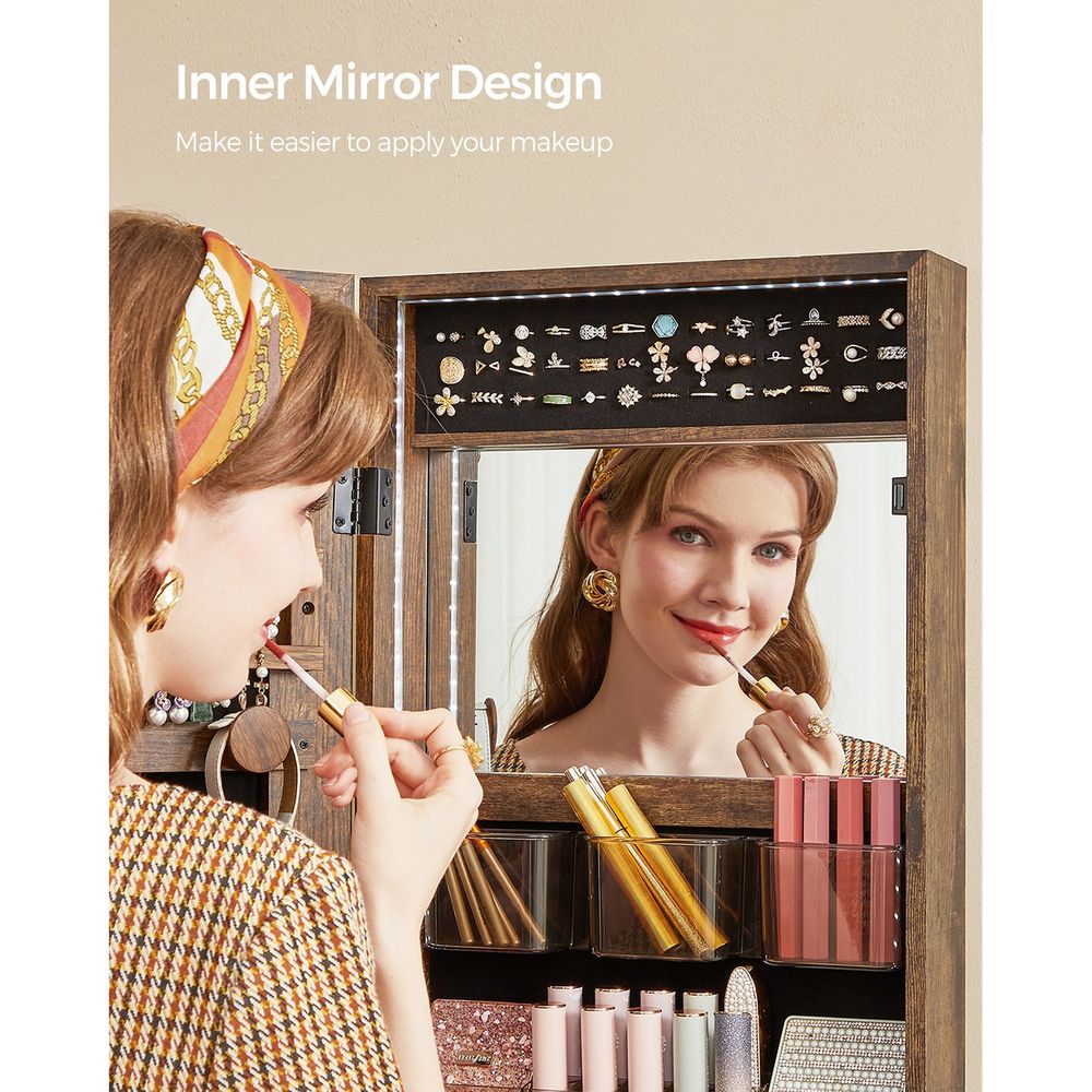 Jewelry Armoire Mirror | LED-Lit Wall or Door-Mounted Organizer