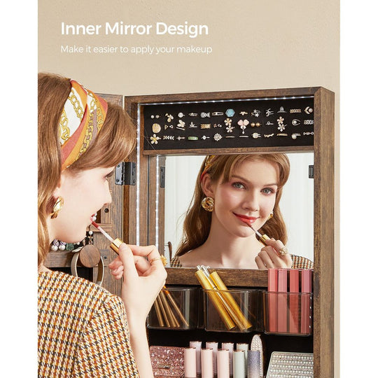 Jewelry Armoire Mirror | LED-Lit Wall or Door-Mounted Organizer