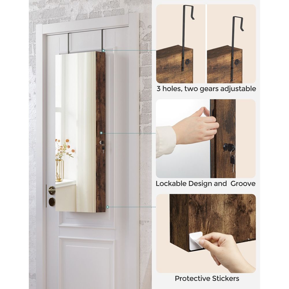 Jewelry Armoire Mirror | LED-Lit Wall or Door-Mounted Organizer