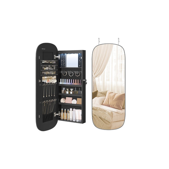 Round Mirror Jewelry Cabinet | Wall-Mounted LED Organizer