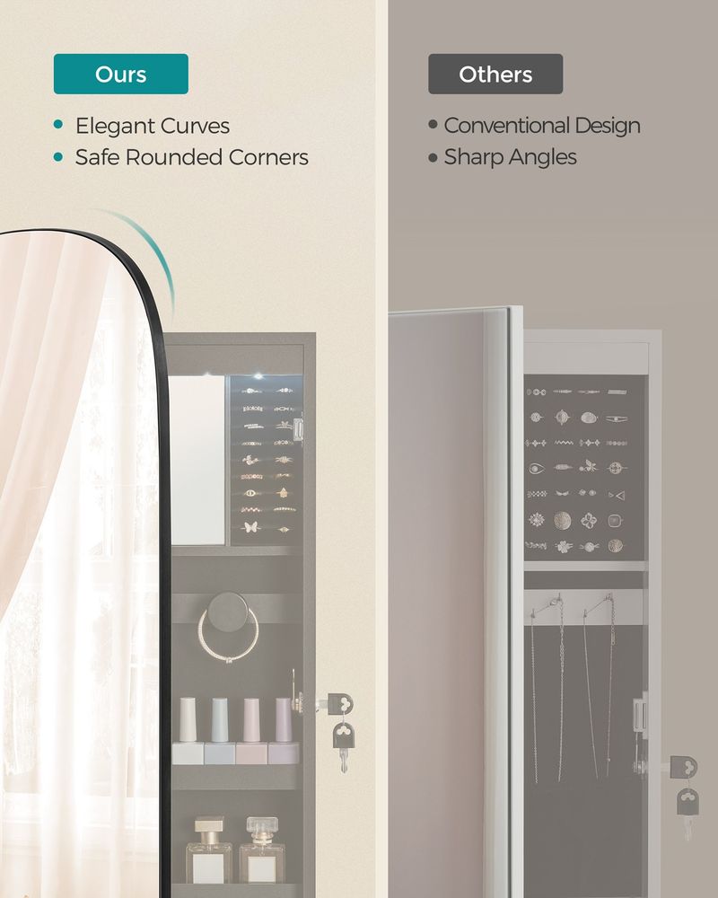 Round Mirror Jewelry Cabinet | Wall-Mounted LED Organizer