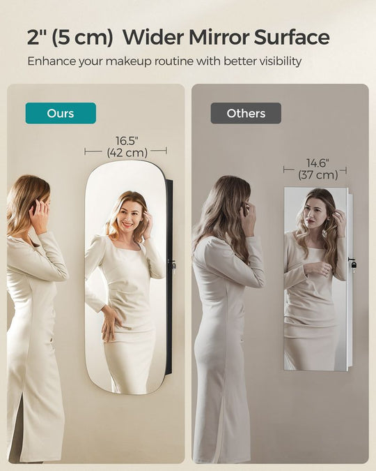 Round Mirror Jewelry Cabinet | Wall-Mounted LED Organizer
