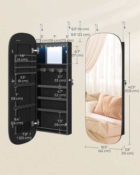 Round Mirror Jewelry Cabinet | Wall-Mounted LED Organizer