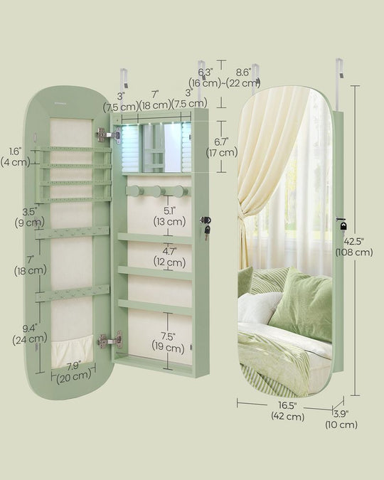 Round Mirror Jewelry Cabinet | Wall-Mounted LED Organizer