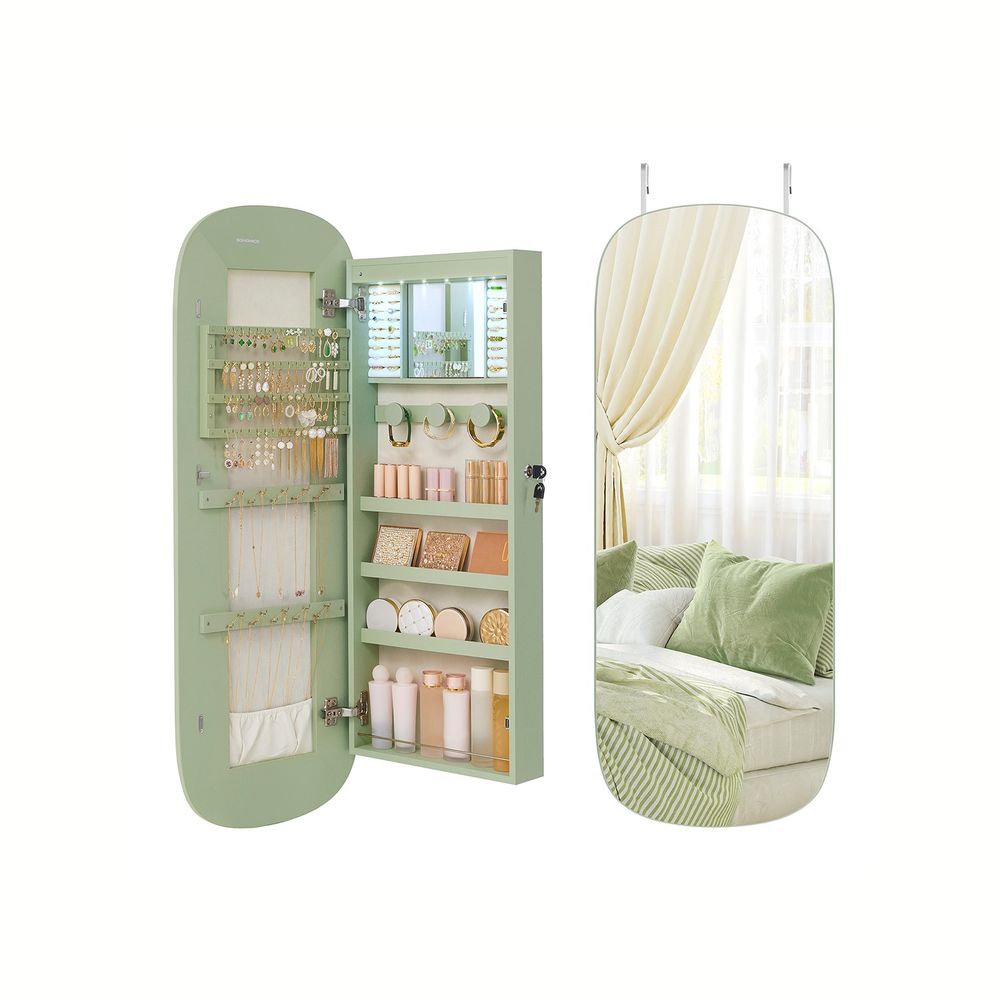 Round Mirror Jewelry Cabinet | Wall-Mounted LED Organizer