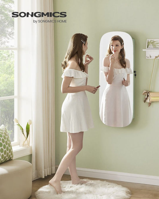 Round Mirror Jewelry Cabinet | Wall-Mounted LED Organizer