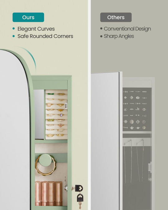 Round Mirror Jewelry Cabinet | Wall-Mounted LED Organizer