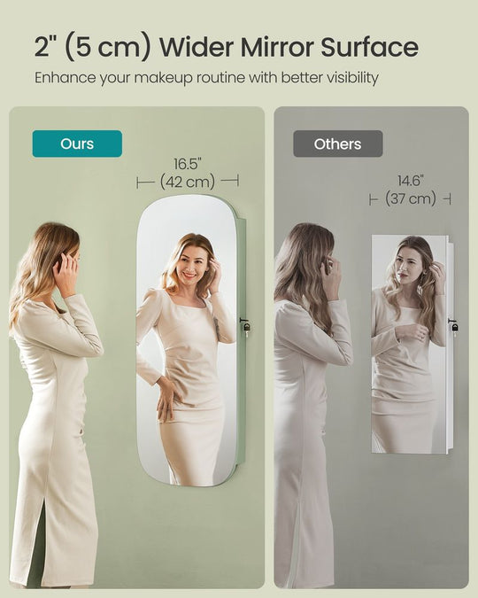Round Mirror Jewelry Cabinet | Wall-Mounted LED Organizer