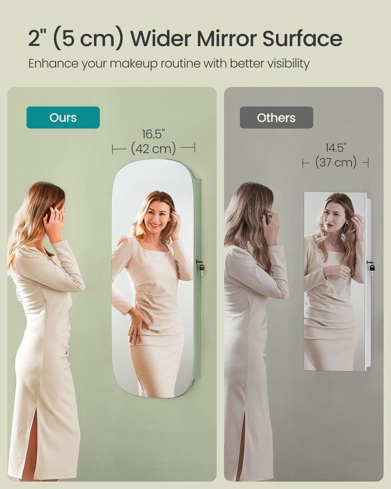 Round Mirror Jewelry Cabinet | Wall-Mounted LED Organizer