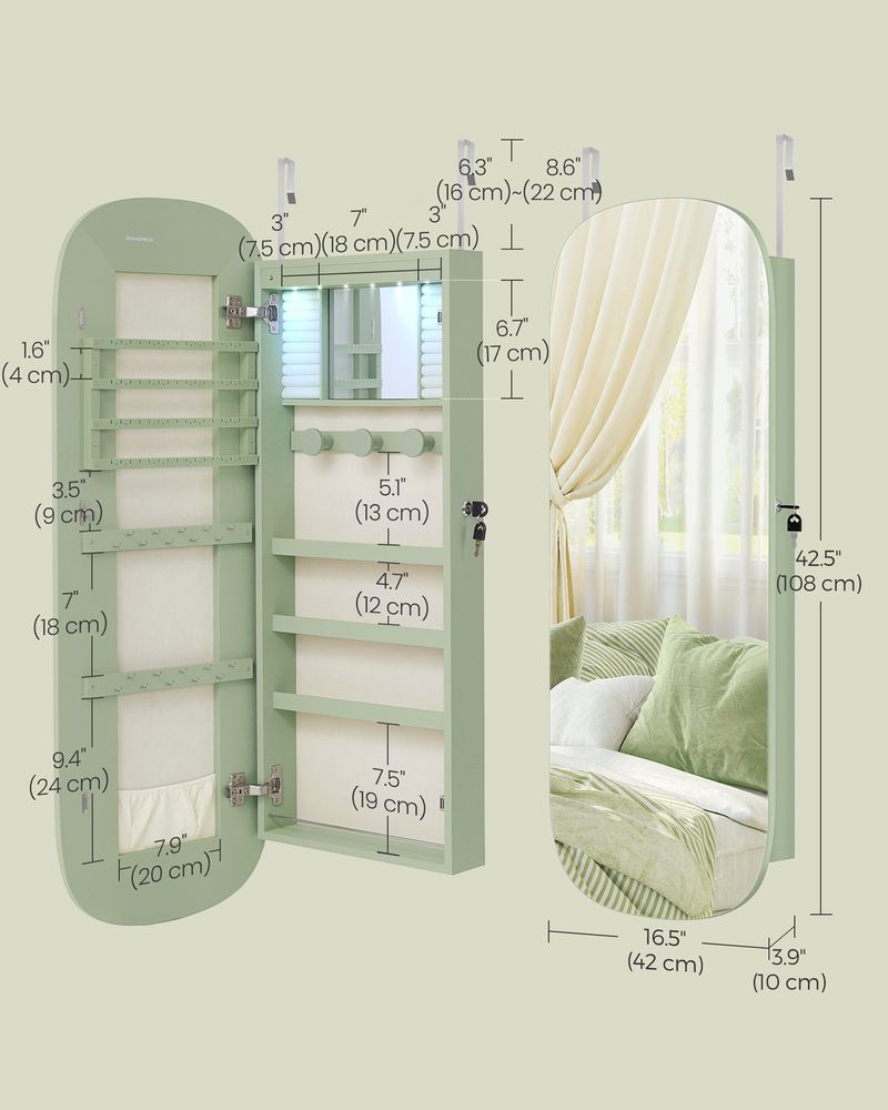 Round Mirror Jewelry Cabinet | Wall-Mounted LED Organizer