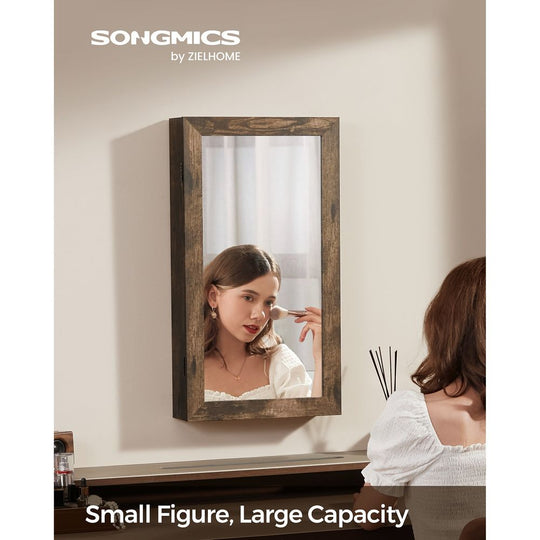 Wall Mounted Jewelry Cabinet | Lockable Mirror With Velvet Interior