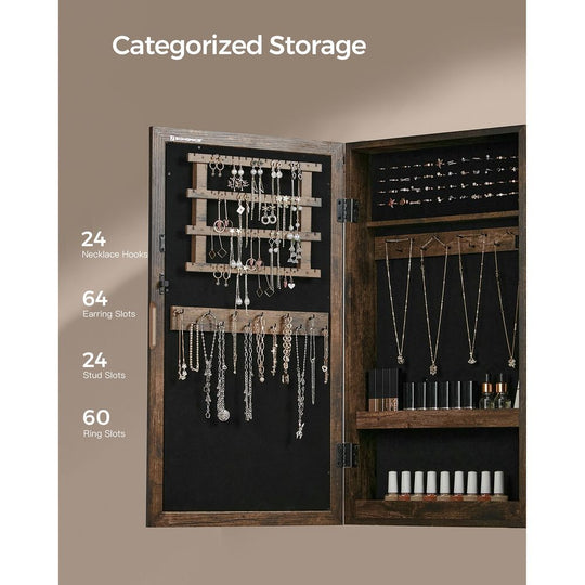 Wall Mounted Jewelry Cabinet | Lockable Mirror With Velvet Interior