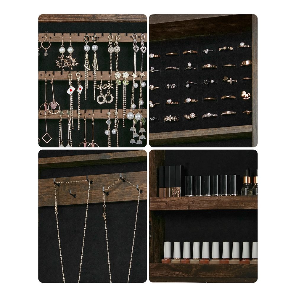 Wall Mounted Jewelry Cabinet | Lockable Mirror With Velvet Interior