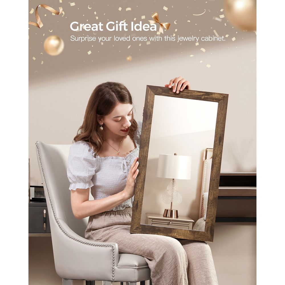 Wall Mounted Jewelry Cabinet | Lockable Mirror With Velvet Interior