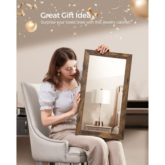 Wall Mounted Jewelry Cabinet | Lockable Mirror With Velvet Interior