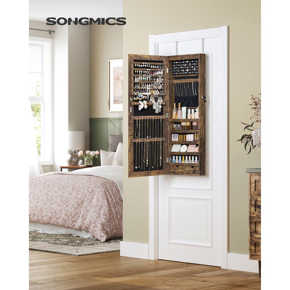 Wall-Mounted Jewelry Armoire | Full-Length Mirror With LED Storage