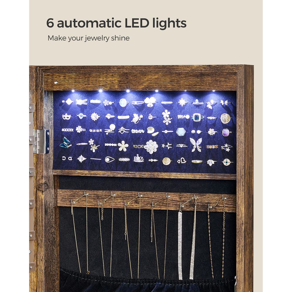 Wall-Mounted Jewelry Armoire | Full-Length Mirror With LED Storage