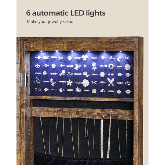 Wall-Mounted Jewelry Armoire | Full-Length Mirror With LED Storage