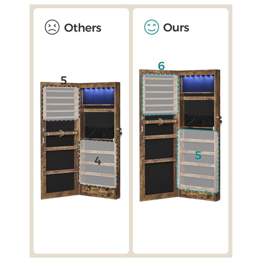Wall-Mounted Jewelry Armoire | Full-Length Mirror With LED Storage