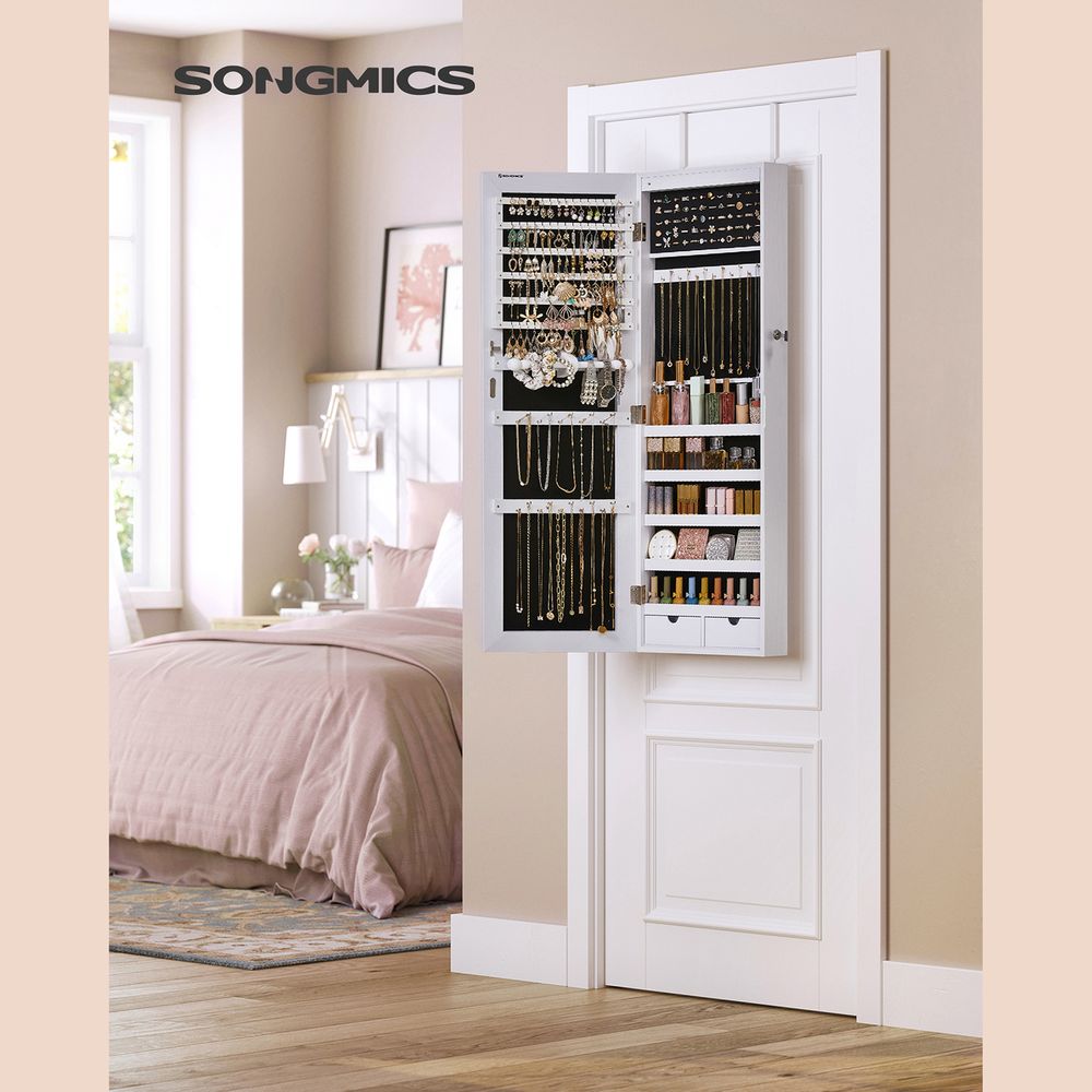 Wall-Mounted Jewelry Armoire | Full-Length Mirror With LED Storage