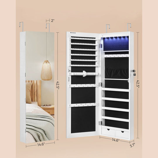 Wall-Mounted Jewelry Armoire | Full-Length Mirror With LED Storage