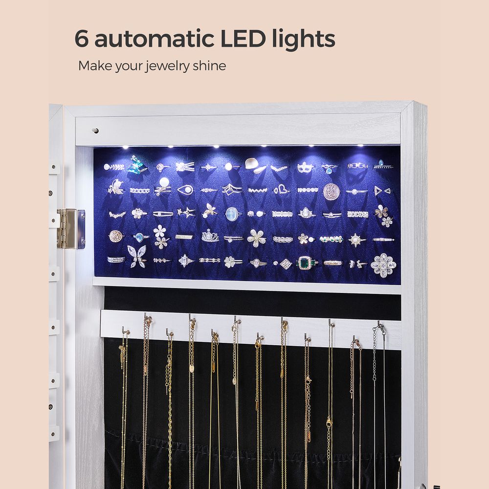 Wall-Mounted Jewelry Armoire | Full-Length Mirror With LED Storage