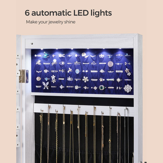Wall-Mounted Jewelry Armoire | Full-Length Mirror With LED Storage