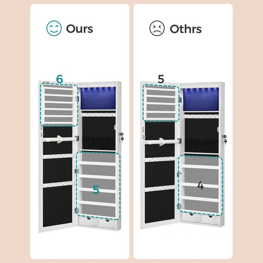 Wall-Mounted Jewelry Armoire | Full-Length Mirror With LED Storage