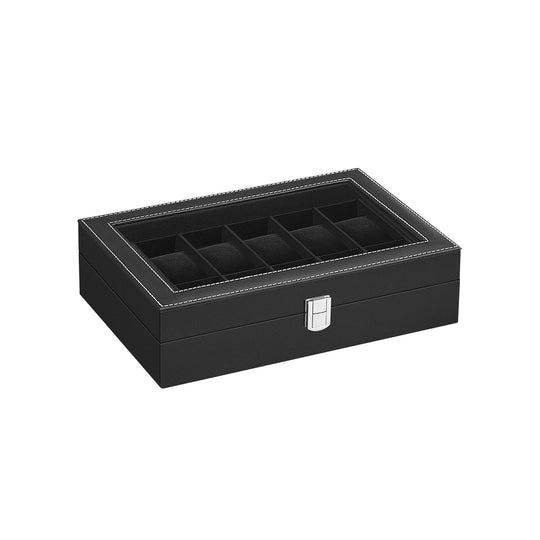 Watch Box Organizer | Glass Lid Display Case With Clasp