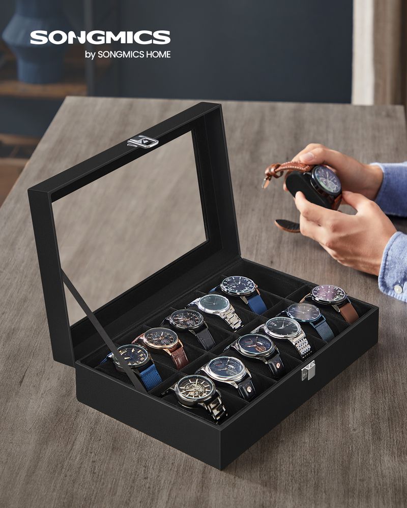 Watch Box Organizer | Glass Lid Display Case With Clasp