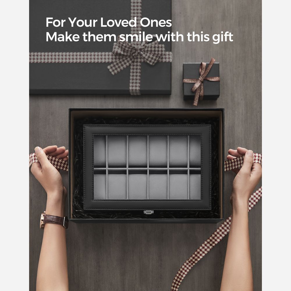 Watch Box Organizer | Glass Lid Display Case With Clasp