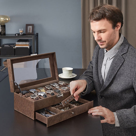 Watch Case Organizer | 6-Slot Glass Lid Storage
